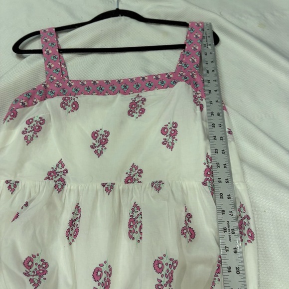 J.Crew Maxi Dress Womens 12 White Pink Floral Tiered Smocked‎ Wide Straps - Picture 6 of 10